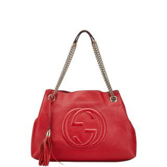 Gucci Soho Interlocking GG Chain Tote Shoulder Bag Red Leather - Picture 1 of 8